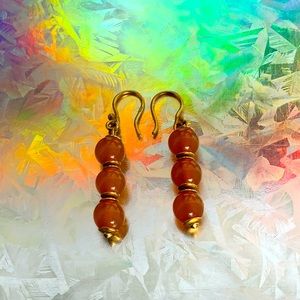 Russian Baltic Amber Dangling Earrings in Gold